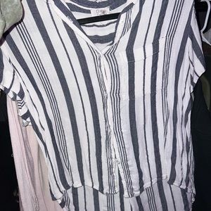 blue and white striped top.